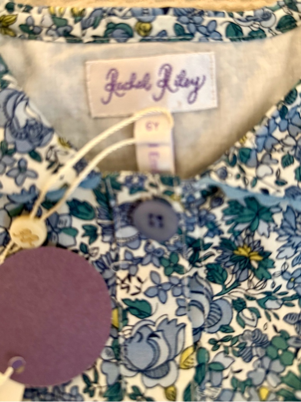 NWT Rachel Riley girl's blossom-print smocked button-front dress - Picture 3 of 7